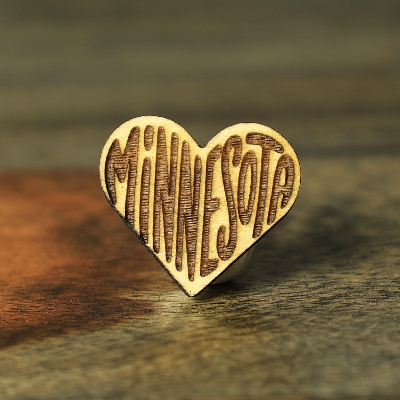 1.2" Love for Minnesota Wood Lapel Pin Larger Size | Minnesota Pin | Minnesota Lapel Pin made from wood
