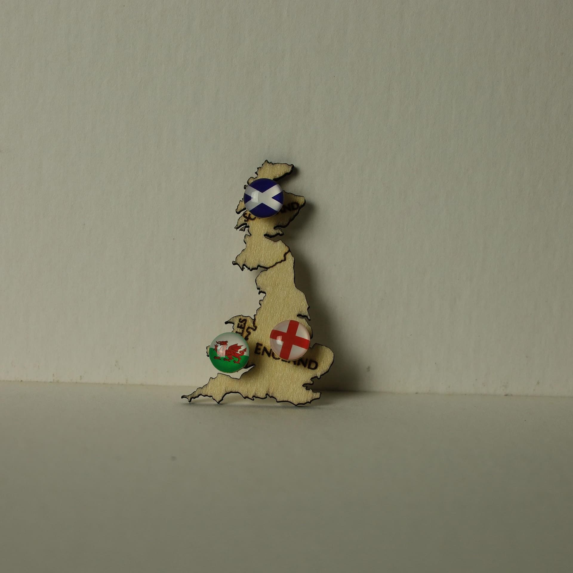 Great Britain Flag Map Pins Set with Wood Cutout | England | Scotland | Wales | UK map pin set with wood map