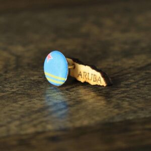 Aruba Flag Map Pin with Wood Cutout | Wooden Travel Map Pin and Wood Aruba | Travel Map Accessory