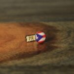 Puerto Rico Flag Map Pin with Wood Cutout | Wooden Travel Map Pin and Wood Puerto Rico  | Travel Map Accessory