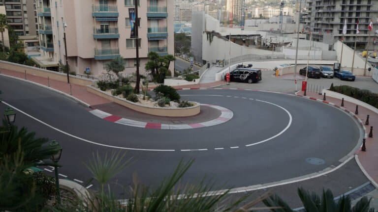 Monaco monte-carlo - circa march, 2023: famous hairpin turn near fairmont hotel