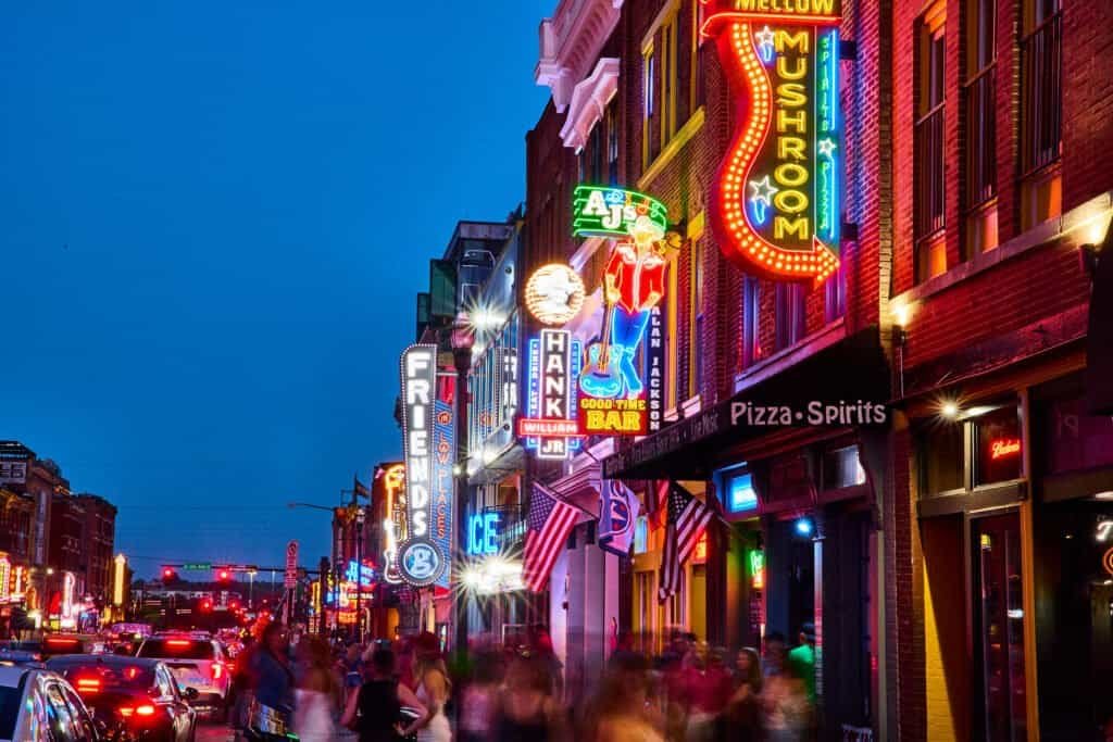 Experience nashville vibrant nightlife on broadway street.