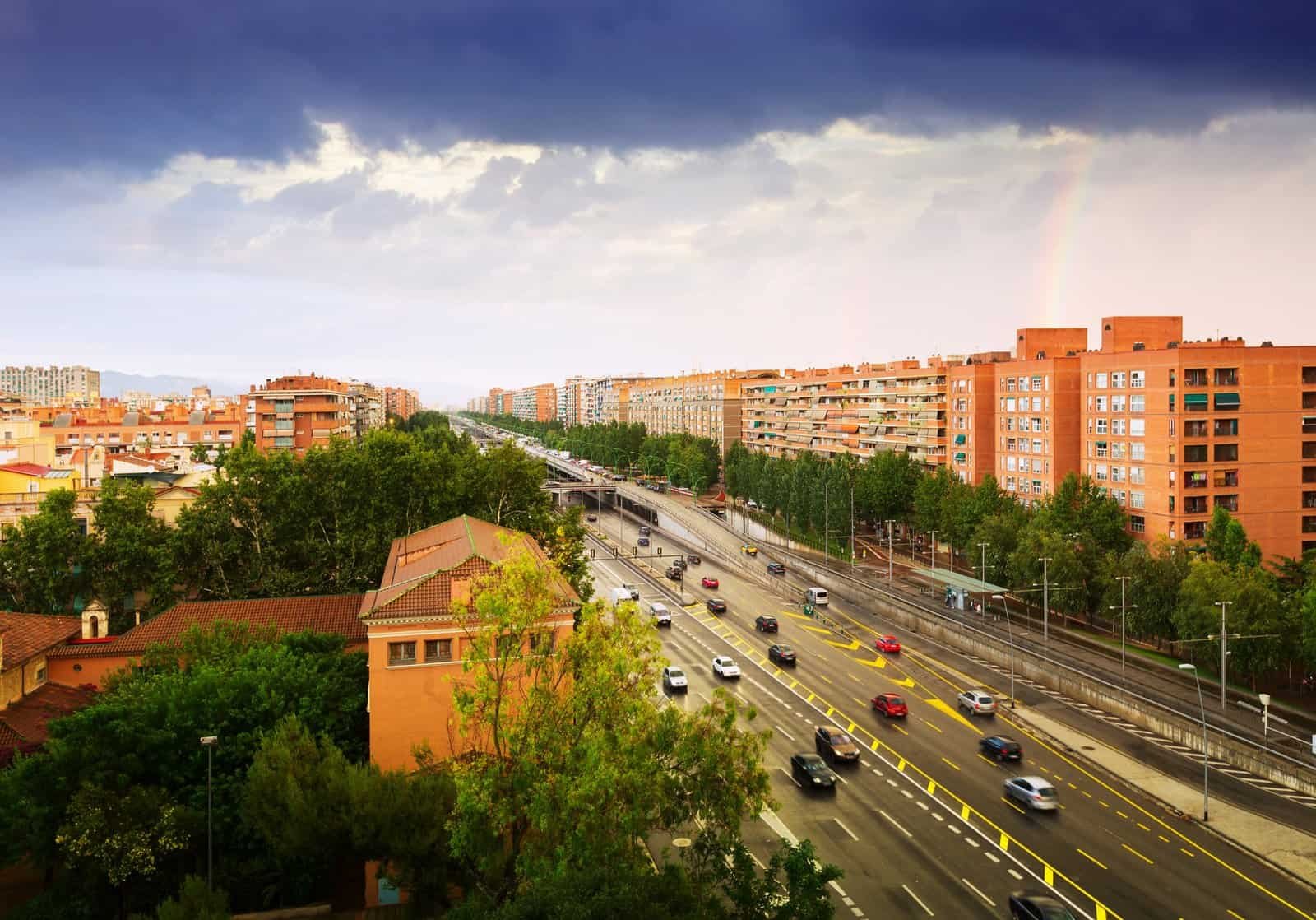 View of barcelona, spain. Gran via de les corts catalanes