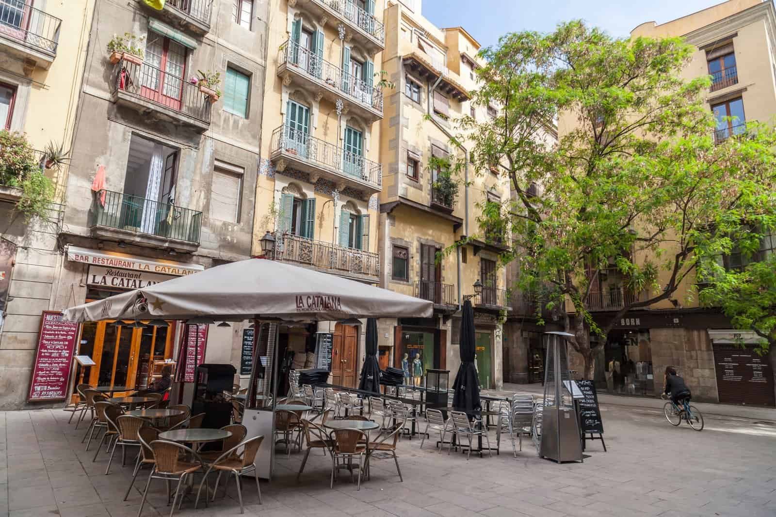 Street in el born,trendy quarter in historic center of barcelona.