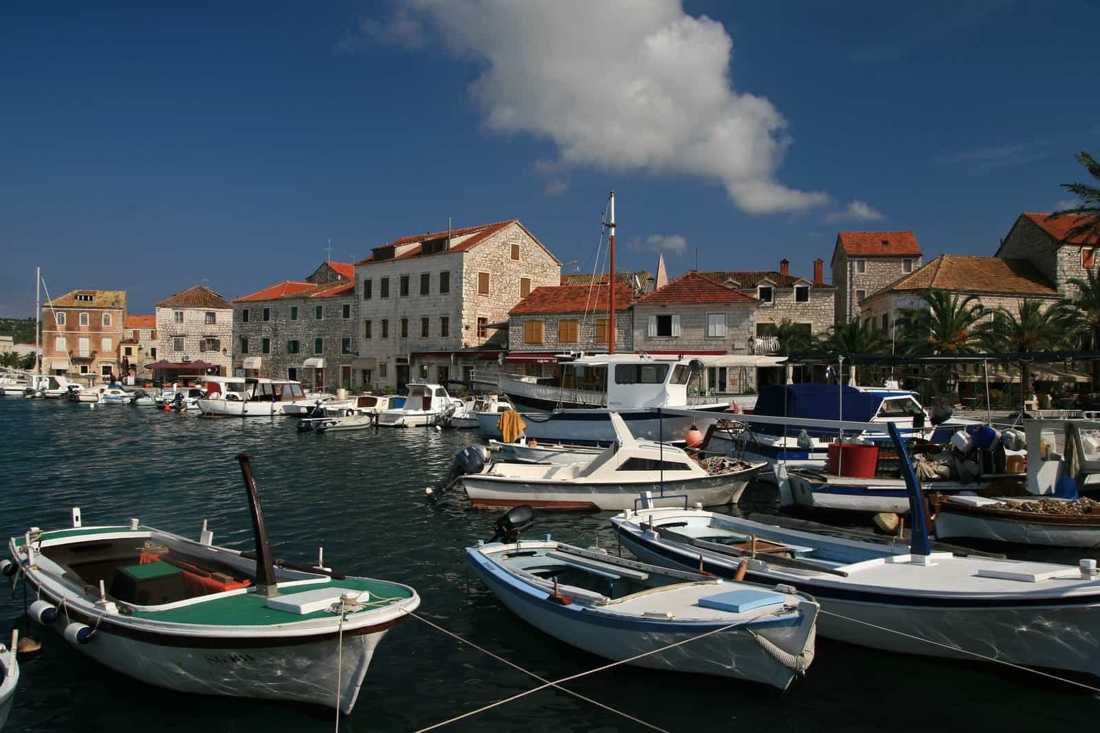Old harbor in stari grad on hvar island, croatia