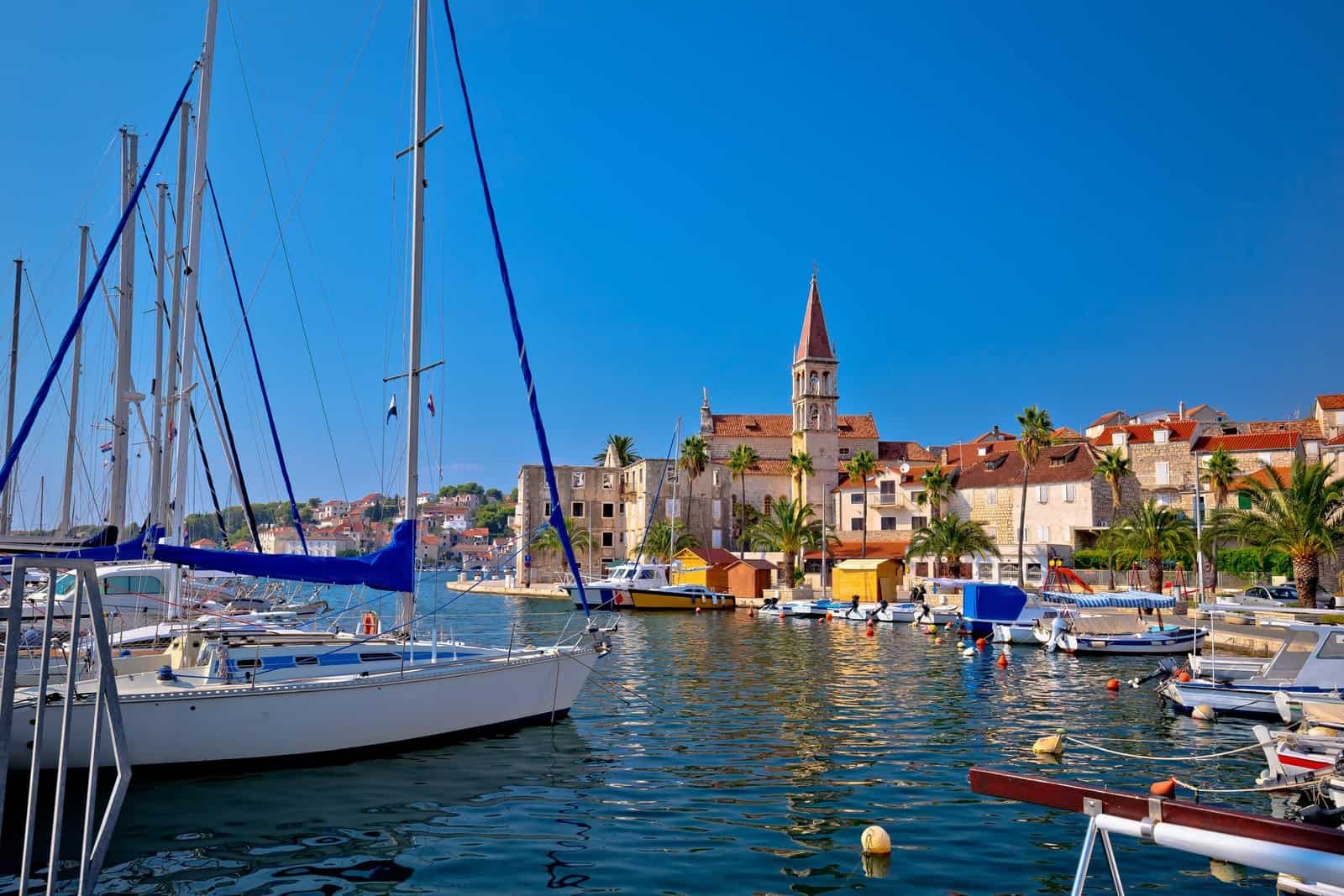 Town of milna waterfront and marina view, island of brac, dalmatia, croatia